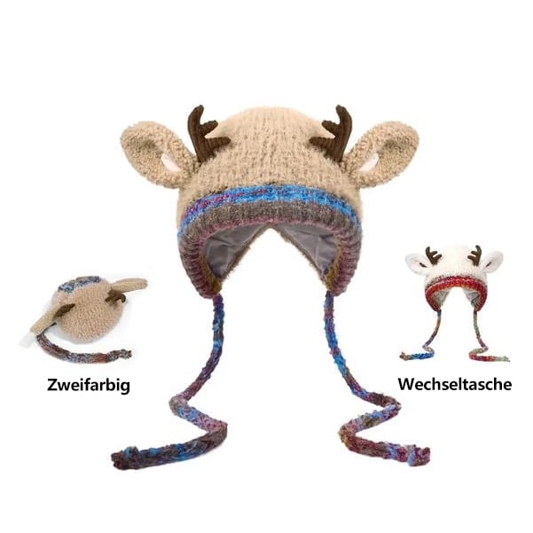 🎄🦌2025 Neuestes Modell: 51 % Rabatt für begrenzte Zeit 🧶🎁 Originelles Design Festliche Weihnachtsmütze mit Geweih【In eine Tasche umwandelbar】