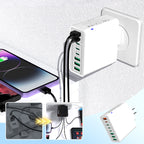 🔥⚡150W GaN 6-Port-Mehrfach-Schnellladegerät🔋🔌 – Laptop, Handy, Tablet gleichzeitig voll laden. Kabelsalat adé, perfekt für Reise & Büro.