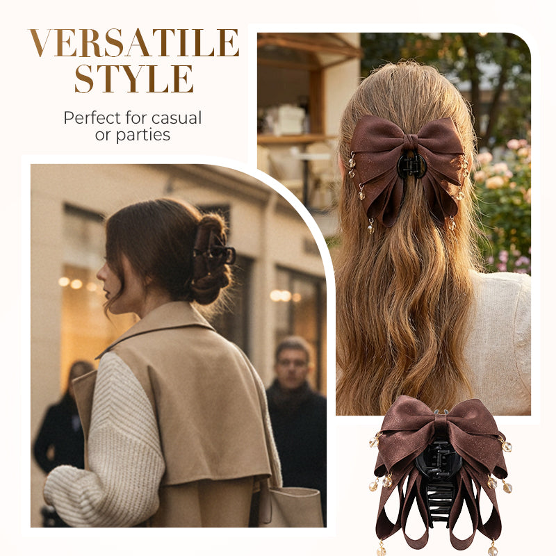 😊✨ Elegante Haarklammer mit Schleife & funkelnden Strassfransen ✨🌸 – Leicht, langlebig & vielseitig für jeden Anlass, sorgt für weiblichen Glanz & komfortablen Halt.
