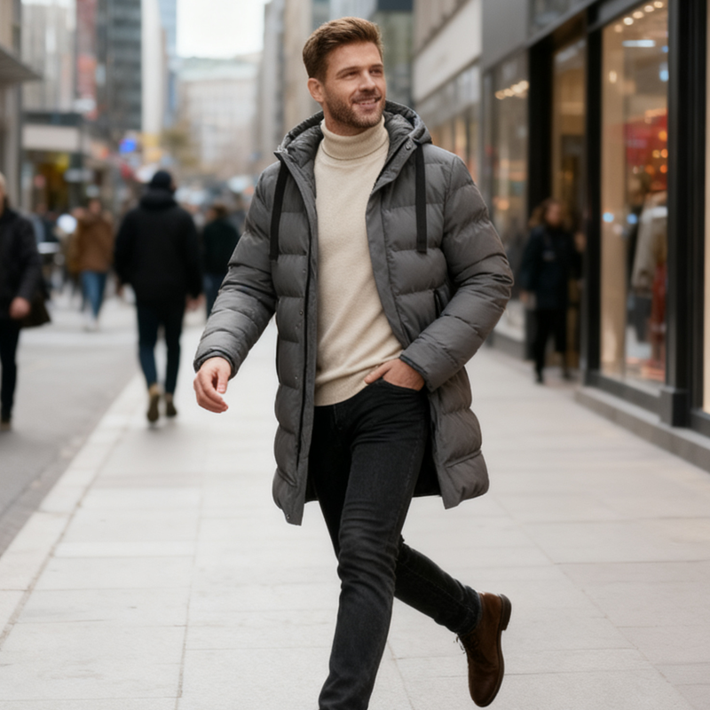 ⌛ Nur noch 3 Tage – 50 % auf alles! ⏰Herren-Steppjacke mit Kapuze, mittellang🔥Kostenloser Versand🔥