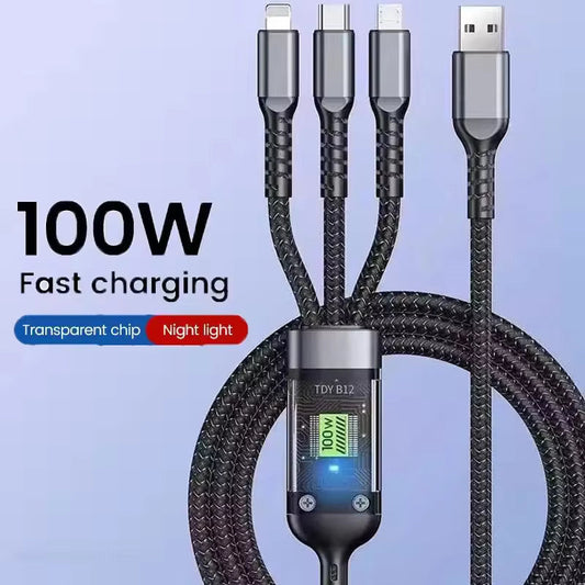 ⚡️✨ Transparentes 3-in-1 Schnellladekabel ✨⚡️ mit LED-Licht – robuster Alltagsbegleiter für schnelle, zuverlässige Energie.