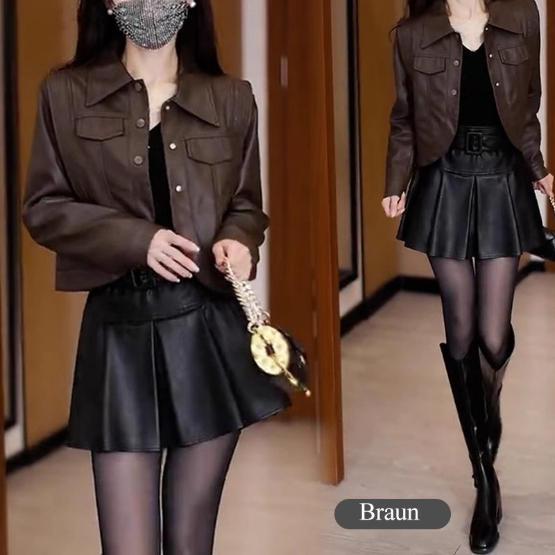 🎀🎗️Moderne Kurze Jacke ~ Zeitlich begrenzter Rabatt von 54 %🎁✨Klassischer Umlegekragen & Hochwertiges PU Material