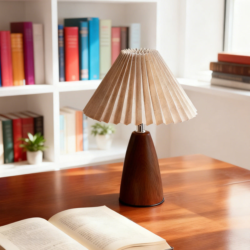 🌟✨Das neueste Must-Have für Ihr Zuhause im Jahr 2026 🏠🏠Plissierte konische Tischlampe mit Holzfuß