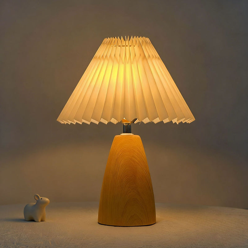 🌟✨Das neueste Must-Have für Ihr Zuhause im Jahr 2026 🏠🏠Plissierte konische Tischlampe mit Holzfuß