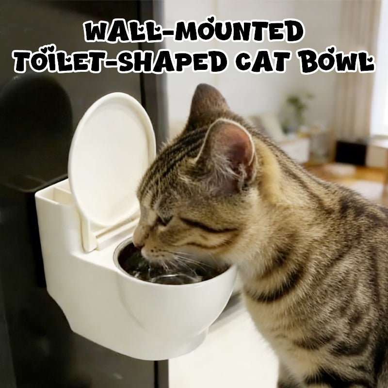 🚽😺 Katzen-Napf Toilette Design: Hygienisch & Platzsparend mit Edelstahlschüssel & Staubschutz - Wandmontage ohne Bohren, praktischer Stauraum für Zubehör!