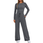 💃🛋️ Weites Damen-Lounge-Set aus Baumwolle: Bequemer 2-teiliger Pyjama mit Rüschen-Oberteil & weiter Hose | Perfekt für Homeoffice & Entspannung 💖✨