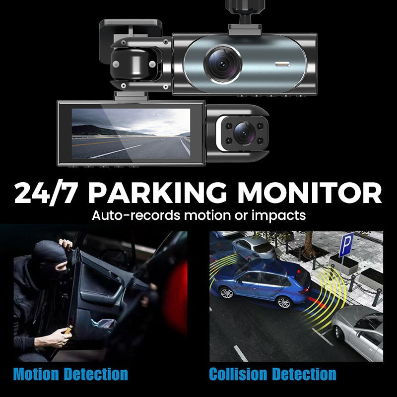 🚗💡 3-Kanal-Fahrkamera: Kabellose 1080P HD mit Infrarot-Nachtsicht & 24h Parküberwachung – Volle Kontrolle, Tag und Nacht! 📹🛡️