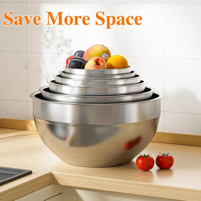 🔪🥣 Edelstahl-Schüsseln Set 6-teilig + 3 Raspelaufsätze 🧀🥕 50% Rabatt Spezialangebot – Vielseitige Küchenhelfer zum Zerkleinern, Mixen & Aufbewahren – Platzsparend & langlebig für den täglichen Gebrauch