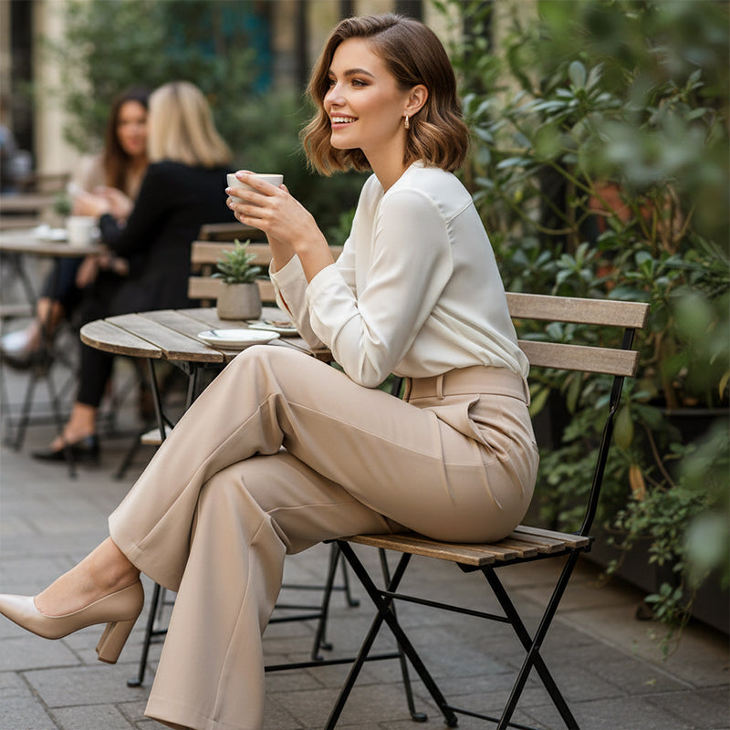 🌟👖 Formschöne Damenhose mit hoher Taille – knitterfrei & nachhaltig für Büro und Alltag 🌿✨