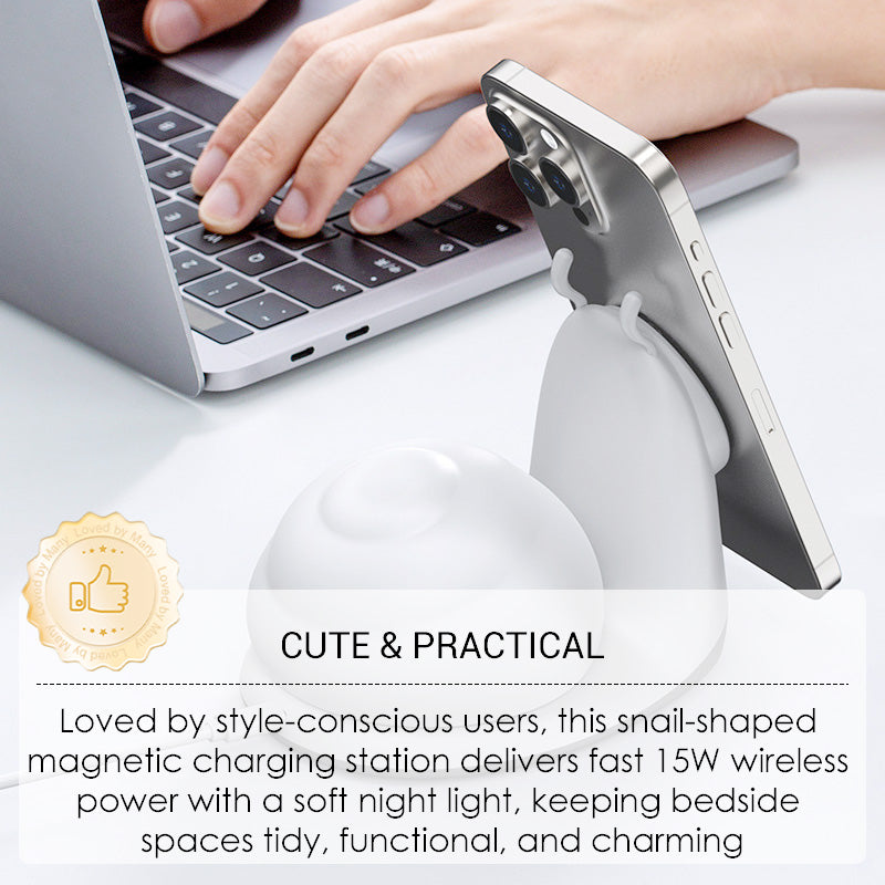 🐌💡 15W Magnetische Schnecken-Ladestation mit Nachtlicht – Schnellladen & Gemütliches Licht für Deine Nacht 🌙🔋 Intelligentes kabelloses Laden, stilvoll & praktisch im Schlafzimmer.
