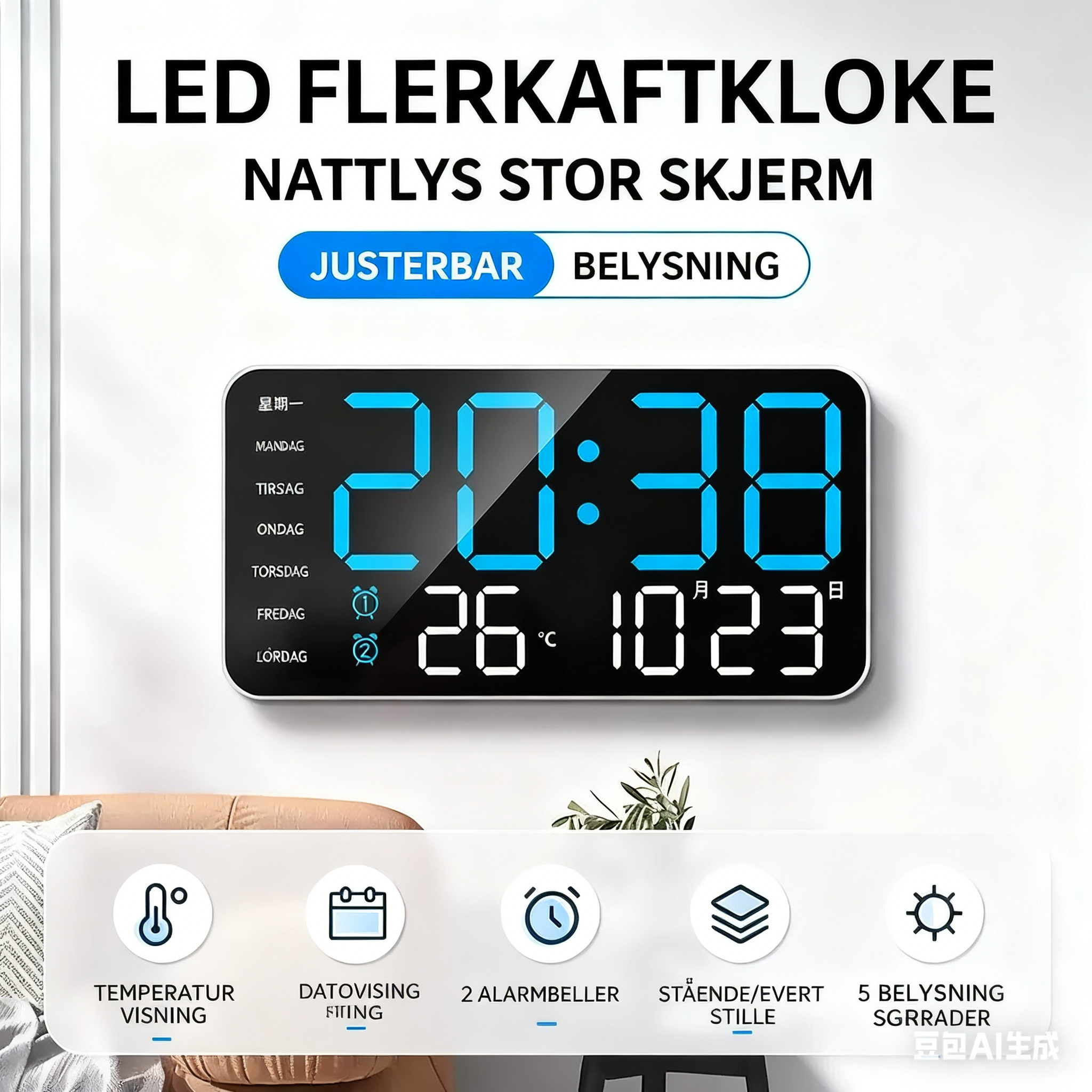 ✨🌟 Multifunktionale LED-Digitaluhr: Zeit & Stimmung im modernen Zuhause – präzise, langlebig & energiesparend für Deine nachhaltige Einrichtung. 💡🏠