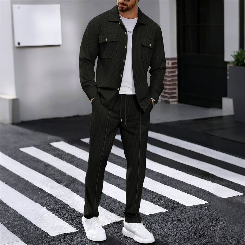 🔥🧥Waffel-Strick-Set für Herren: Button-Down-Jacke & Hose im look – atmungsaktiv & bequem für jeden Tag ✔️ Jetzt 50% Rabatt sichern!🎁👖