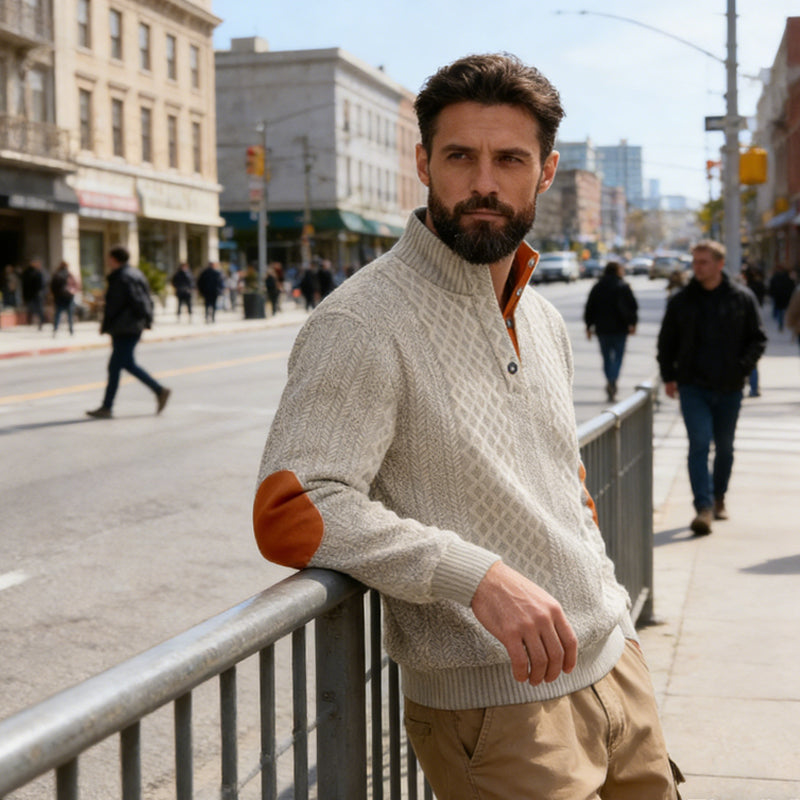 🧥✨ Perfekter Komfort-Pullover für Herren: Robust mit stylischen Ellbogenpatches, nachhaltige Wolle für jeden Tag. ❄️👌 Extralang & kuschelig – dein Alltagsheld! 🔥