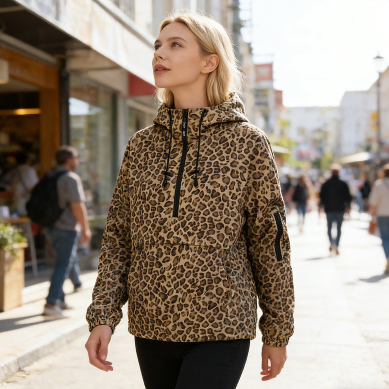 🦁🧥 Leopardenprint Kapuzenpullover: Weiches Öko-Fleece mit XXL-Kängurutasche für Handwärmer 🍂🔥  ideal für gemütliche Herbstspaziergänge & kühle Tage