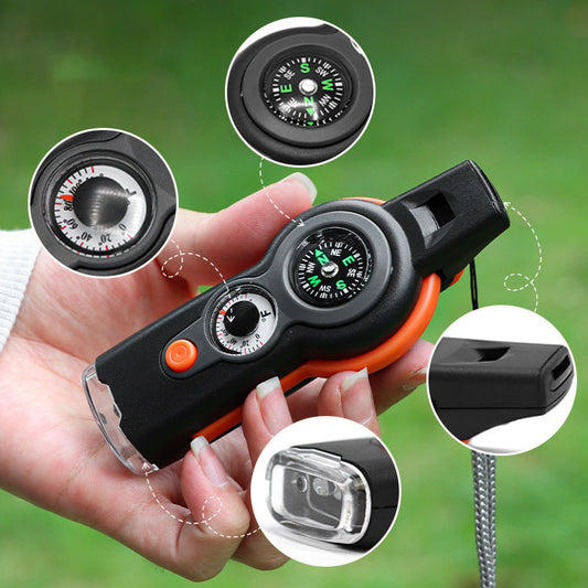 🚨🌳【7-in-1 Survival-Trillerpfeife】Feuer, Navigation & Notruf in Einem！🛡️💎 Kompass, Lupe, Thermometer & LED – Dein Outdoor-Schutzengel für Abenteuer.