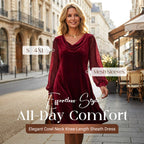 👗✨ Knielange Sheath-Kleider mit Cowl-Ausschnitt – Elegante Passform & vielseitig tragbare Timeless-Designs ✨👚 Hochwertige Qualität, nachhaltige Materialien. Perfekt für Büro, Abend oder besondere Anlässe.