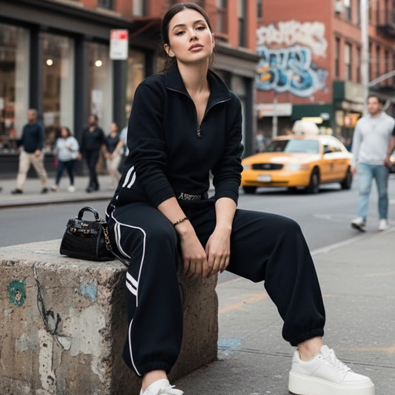 🏃‍♀️‍➡️💨 Sportlicher Damen-Trainingsanzug mit halbem Reißverschluss ✨🔥 Perfekt für Fitness & Alltag: Weiches Material, figurbetont & atmungsaktiv. Jetzt im Set mit 50% Rabatt sichern!