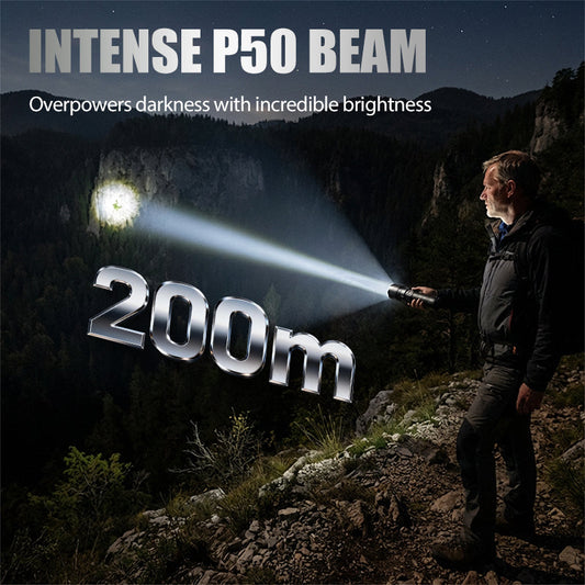 🔦⚡ P50 wiederaufladbare Zoom-Taschenlampe mit LED, 🌿🔋 langlebig & vielseitig für Outdoor, Haus und Notfall – robuste Qualität und stufenlos einstellbarer Strahl.