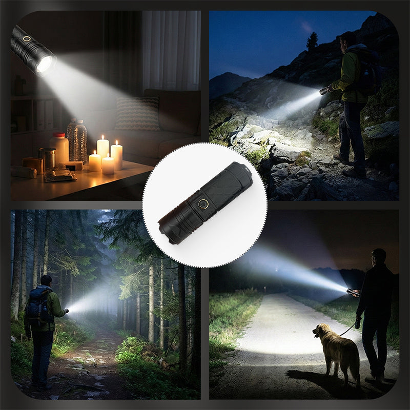 🔦⚡ P50 wiederaufladbare Zoom-Taschenlampe mit LED, 🌿🔋 langlebig & vielseitig für Outdoor, Haus und Notfall – robuste Qualität und stufenlos einstellbarer Strahl.