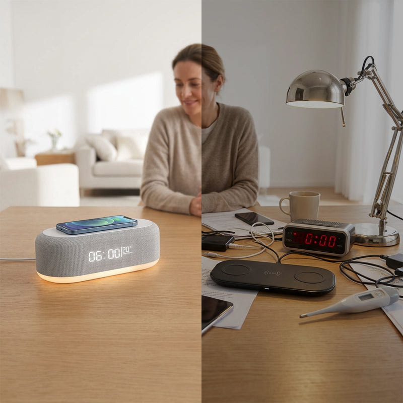 🌞🔋 6-in-1 Kabellose Ladestation 25W: Wecker, Bluetooth-Lautsprecher & Nachtlicht 🌙✨ – Alles für deinen Nachttisch!