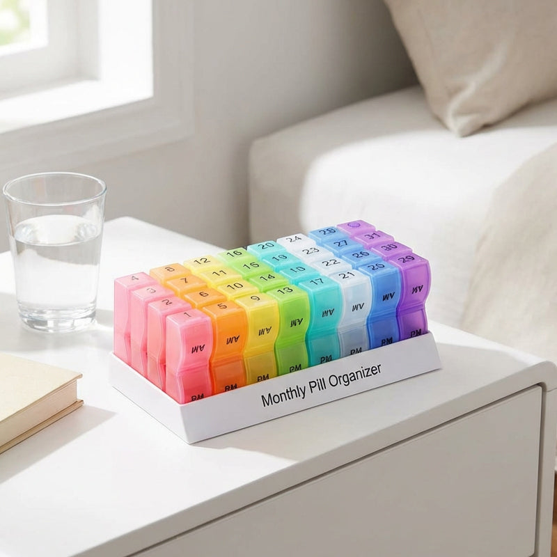 💊📅 Tragbarer 31-Tage-Monats-Pillenorganizer ✨💪 – Ideal für Reisen & Alltag, rutschfeste Tabletten-Box mit Datumsanzeige, kompakte Medikamentenaufbewahrung für Ihre Gesundheit