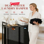 🧺👕 Dual-Sorter-Design Wäschesortierer mit abnehmbaren Wäschesäcken 🧼💧 – Stabiler Metallrahmen, inkl. praktischem Oberregal für Waschmittel & platzsparendem Aufbau für Ihre Waschecke