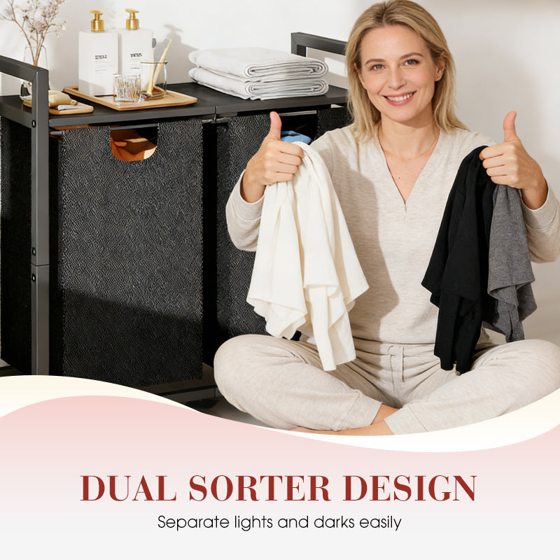 🧺👕 Dual-Sorter-Design Wäschesortierer mit abnehmbaren Wäschesäcken 🧼💧 – Stabiler Metallrahmen, inkl. praktischem Oberregal für Waschmittel & platzsparendem Aufbau für Ihre Waschecke