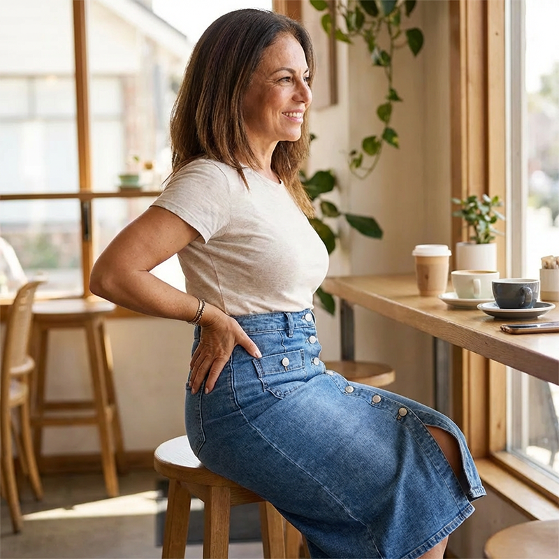 👗👖 Jeansrock mit hoher Taille und Knopfleiste 🔥💯 Perfekte Passform für den Alltag oder Büro – vielseitig, stylisch und bequem! Jetzt 60 % Rabatt sichern!