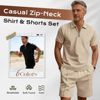 🌊☀️ Sommerliche Freizeit Kombination aus Kurzarm-Hemd mit Reißverschluss und Shorts 👕🩳 atmungsaktiv, schnelltrocknend & ideal für Urlaub und Garten