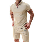 🌊☀️ Sommerliche Freizeit Kombination aus Kurzarm-Hemd mit Reißverschluss und Shorts 👕🩳 atmungsaktiv, schnelltrocknend & ideal für Urlaub und Garten
