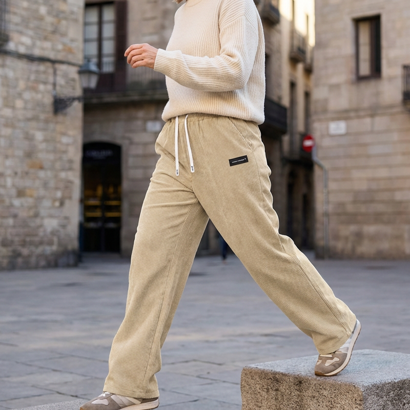 👖✨ Damen-Cordhose mit weitem Bein und Kordelzug – 🍃💫 perfekt für Alltag & Büro Hochwertiger Cordstoff, elastischer Bund – maximaler Komfort und lässiger Style vereint