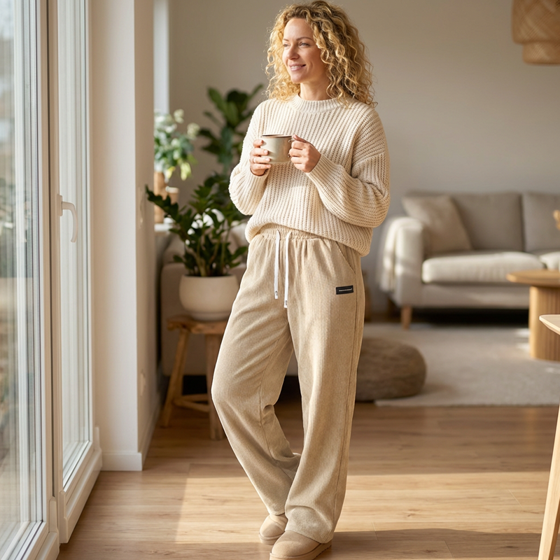 👖✨ Damen-Cordhose mit weitem Bein und Kordelzug – 🍃💫 perfekt für Alltag & Büro Hochwertiger Cordstoff, elastischer Bund – maximaler Komfort und lässiger Style vereint