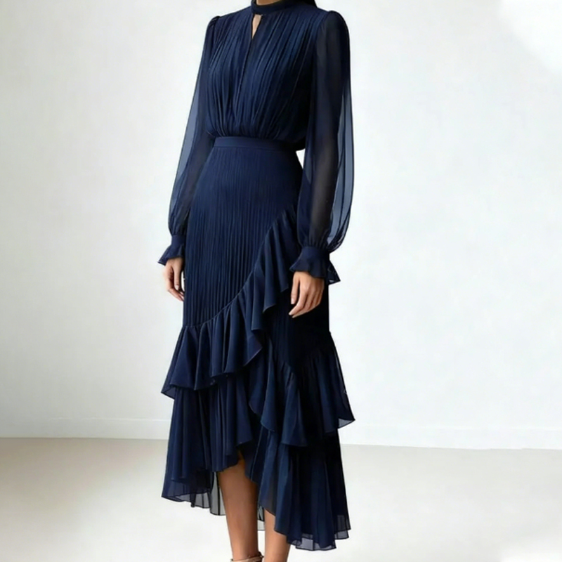 ✨🌸 Damen Plissee-Midikleid mit Volants & Schlüsselloch-Ausschnitt – luftig-leicht für den Sommer 🌸💞 Perfektes Kleid für Gartenparty & Urlaub