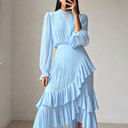 ✨🌸 Damen Plissee-Midikleid mit Volants & Schlüsselloch-Ausschnitt – luftig-leicht für den Sommer 🌸💞 Perfektes Kleid für Gartenparty & Urlaub