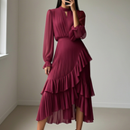 ✨🌸 Damen Plissee-Midikleid mit Volants & Schlüsselloch-Ausschnitt – luftig-leicht für den Sommer 🌸💞 Perfektes Kleid für Gartenparty & Urlaub