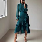 ✨🌸 Damen Plissee-Midikleid mit Volants & Schlüsselloch-Ausschnitt – luftig-leicht für den Sommer 🌸💞 Perfektes Kleid für Gartenparty & Urlaub