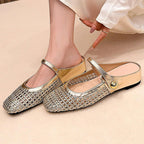 👡☁️ Leichte Damen-Mules aus gewebtem Material mit eckiger Spitze & Mary-Jane-Verschluss ✨👗 – Bequem für den Alltag, 50 % Rabatt!