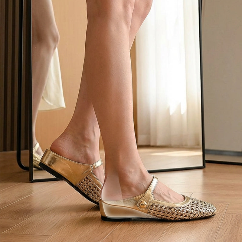 👡☁️ Leichte Damen-Mules aus gewebtem Material mit eckiger Spitze & Mary-Jane-Verschluss ✨👗 – Bequem für den Alltag, 50 % Rabatt!