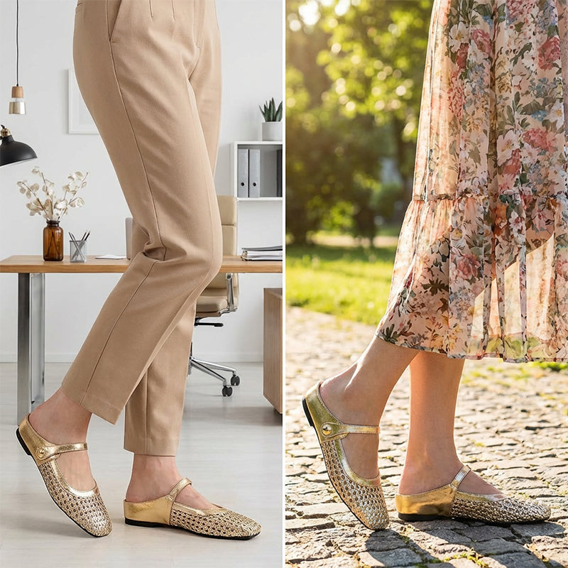 👡☁️ Leichte Damen-Mules aus gewebtem Material mit eckiger Spitze & Mary-Jane-Verschluss ✨👗 – Bequem für den Alltag, 50 % Rabatt!