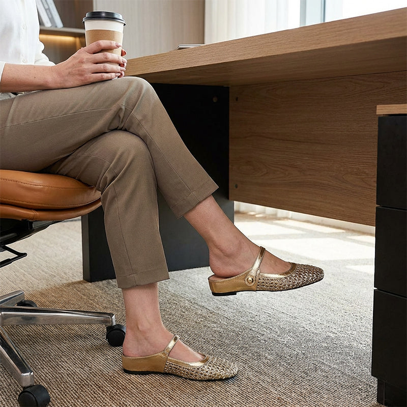 👡☁️ Leichte Damen-Mules aus gewebtem Material mit eckiger Spitze & Mary-Jane-Verschluss ✨👗 – Bequem für den Alltag, 50 % Rabatt!