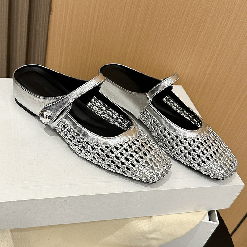 👡☁️ Leichte Damen-Mules aus gewebtem Material mit eckiger Spitze & Mary-Jane-Verschluss ✨👗 – Bequem für den Alltag, 50 % Rabatt!