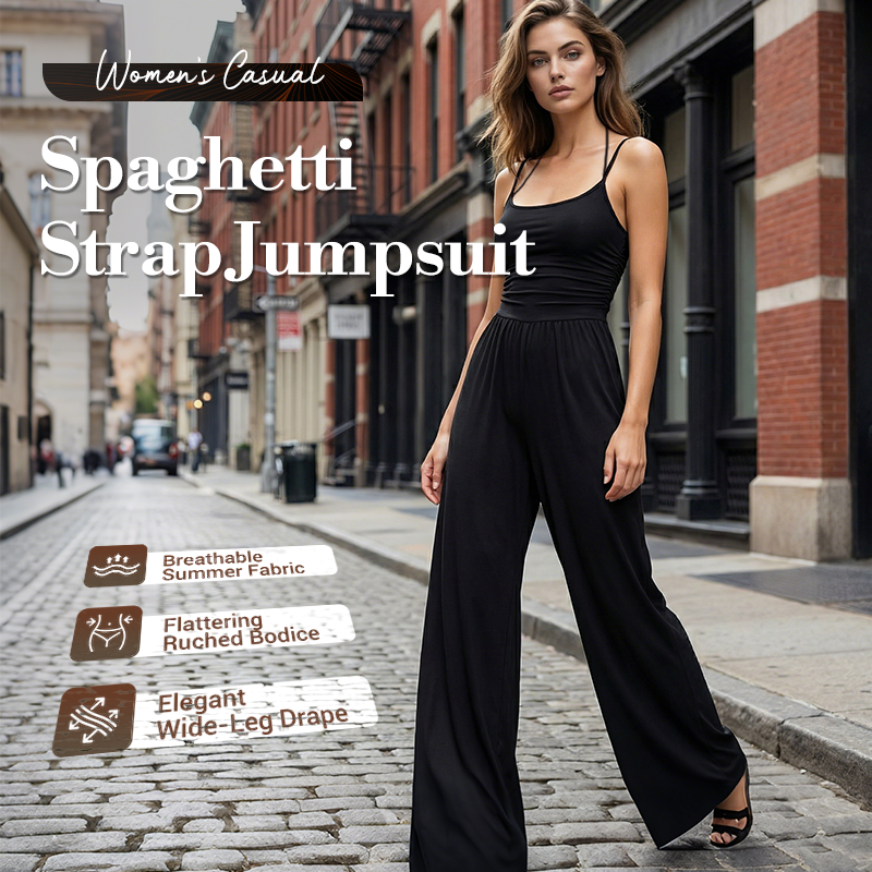 ☀️ Damen Sommer-Jumpsuit – Spaghettiträger, geraffte Taille, weites Bein, atmungsaktiv & figurbetont, S–XL
