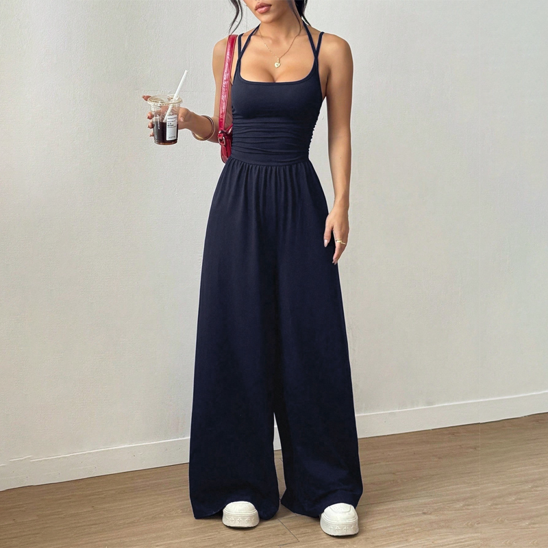 ☀️ Damen Sommer-Jumpsuit – Spaghettiträger, geraffte Taille, weites Bein, atmungsaktiv & figurbetont, S–XL