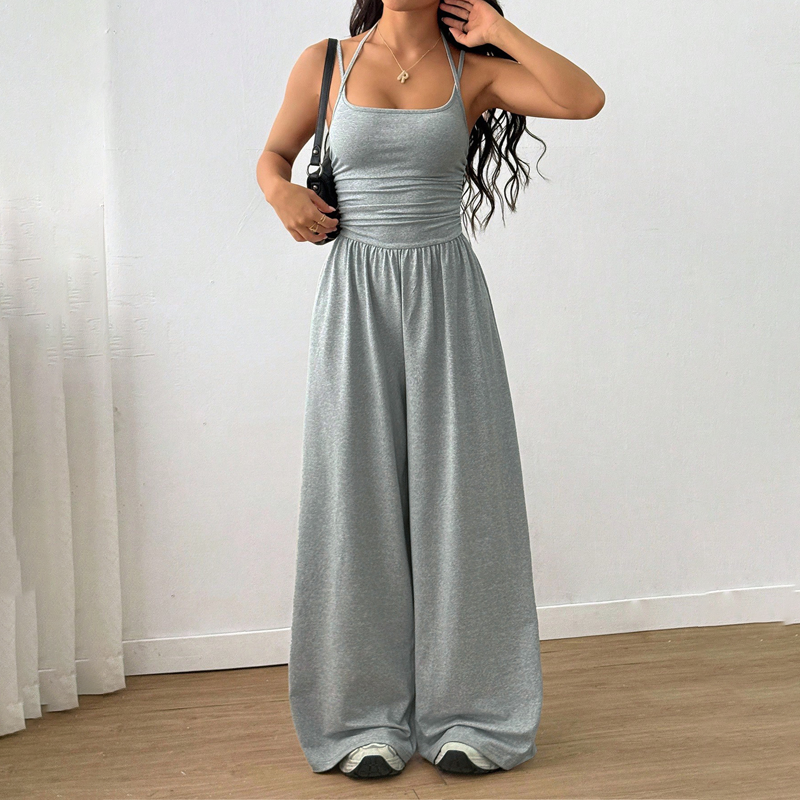 ☀️ Damen Sommer-Jumpsuit – Spaghettiträger, geraffte Taille, weites Bein, atmungsaktiv & figurbetont, S–XL