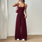 ☀️ Damen Sommer-Jumpsuit – Spaghettiträger, geraffte Taille, weites Bein, atmungsaktiv & figurbetont, S–XL