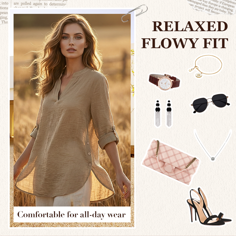 👗✨ Lässiges einfarbiges Oberteil mit seitlichem Schlitz und Knöpfen – vielseitig kombinierbar für jeden Tag. 🌿👚 Perfekt für einen mühelosen, stylischen Look. Ideal für Büro, Freizeit oder besondere Anlässe. Jetzt entdecken und Lieblingsteil sichern!