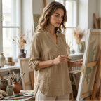 👗✨ Lässiges einfarbiges Oberteil mit seitlichem Schlitz und Knöpfen – vielseitig kombinierbar für jeden Tag. 🌿👚 Perfekt für einen mühelosen, stylischen Look. Ideal für Büro, Freizeit oder besondere Anlässe. Jetzt entdecken und Lieblingsteil sichern!