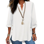 👗✨ Lässiges einfarbiges Oberteil mit seitlichem Schlitz und Knöpfen – vielseitig kombinierbar für jeden Tag. 🌿👚 Perfekt für einen mühelosen, stylischen Look. Ideal für Büro, Freizeit oder besondere Anlässe. Jetzt entdecken und Lieblingsteil sichern!