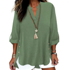 👗✨ Lässiges einfarbiges Oberteil mit seitlichem Schlitz und Knöpfen – vielseitig kombinierbar für jeden Tag. 🌿👚 Perfekt für einen mühelosen, stylischen Look. Ideal für Büro, Freizeit oder besondere Anlässe. Jetzt entdecken und Lieblingsteil sichern!