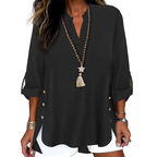 👗✨ Lässiges einfarbiges Oberteil mit seitlichem Schlitz und Knöpfen – vielseitig kombinierbar für jeden Tag. 🌿👚 Perfekt für einen mühelosen, stylischen Look. Ideal für Büro, Freizeit oder besondere Anlässe. Jetzt entdecken und Lieblingsteil sichern!